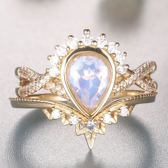 Jewelry Rose Flower Shaped Princess Pear Shaped Golden Pair Ring Female_ipsvogv.com