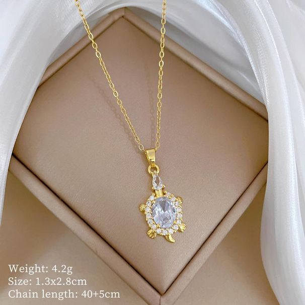 Stainless Steel Gold Color Elegant Zircon Turtle Pendant Necklace for Women Fashion Romantic Wedding Party Jewelry_ipsvogv.com