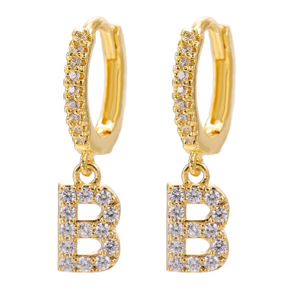 Gold Plated 26 Letter Zircon Earrings High End Niche Earrings Exquisite Ear Clips Temperament Earrings_ipsvogv.com