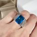 Domineering Inlaid Rectangular Blue For Men Full Diamond Cluster Business Men's Aquamarine Open Ring_ipsvogv.com