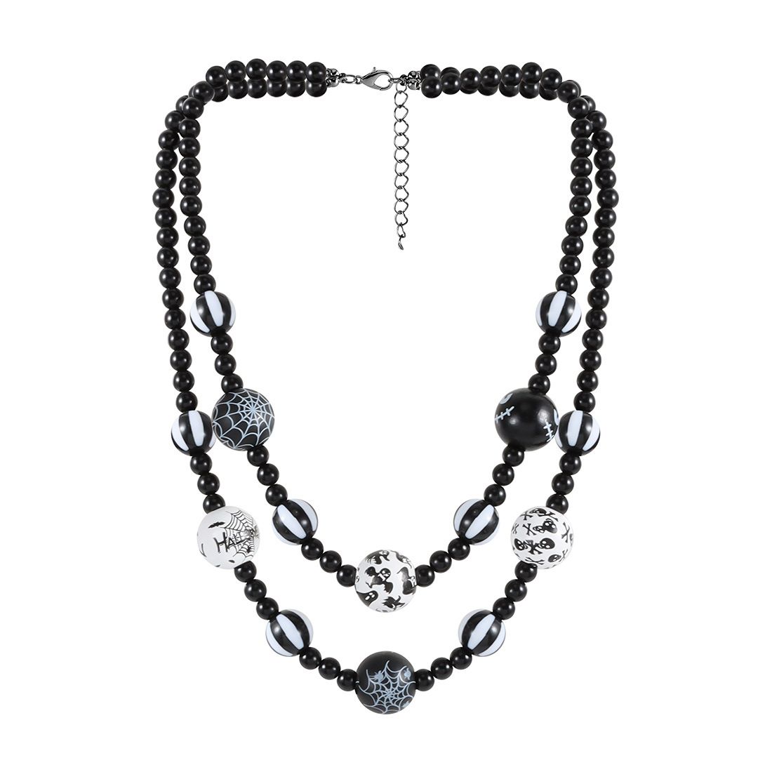 Halloween Double Layer Beaded Necklace Punk Style Personality Spider Web Ghost Print Clavicle Necklace_ipsvogv.com