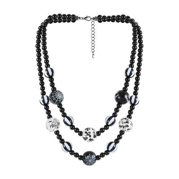 Halloween Double Layer Beaded Necklace Punk Style Personality Spider Web Ghost Print Clavicle Necklace_ipsvogv.com