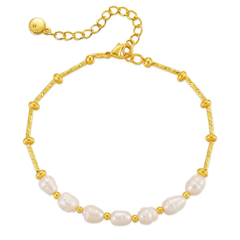 Copper Plated K Gold Natural Freshwater Pearl Gold Round Bead Copper Chain Design Is Not Easy To Allergic Elegant Texture Women's Bracelet_ipsvogv.com