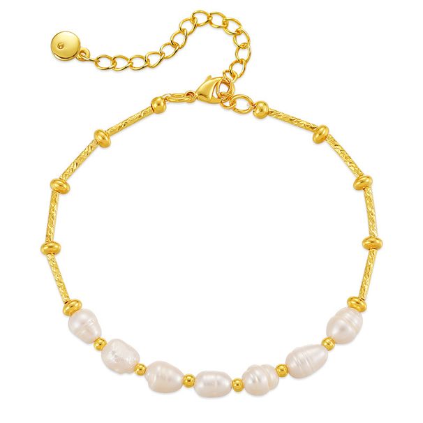 Copper Plated K Gold Natural Freshwater Pearl Gold Round Bead Copper Chain Design Is Not Easy To Allergic Elegant Texture Women's Bracelet_ipsvogv.com