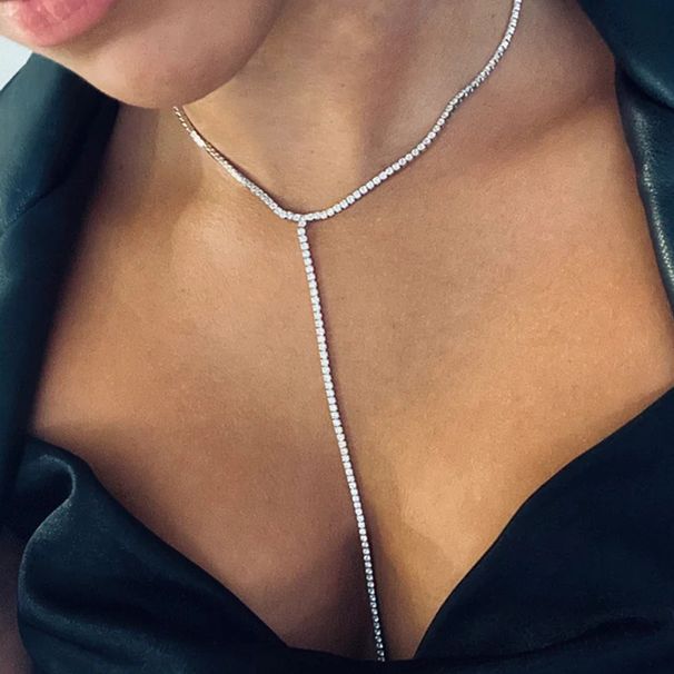hot selling accessories simple T-shaped diamond tassel necklace all-match rhinestone sexy clavicle chain female choker_ipsvogv.com