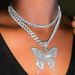 Fashion Jewelry Micro-inlaid Rhinestone Fashion Cuba Big Butterfly Necklace 12mm Hip Hop Chain_ipsvogv.com