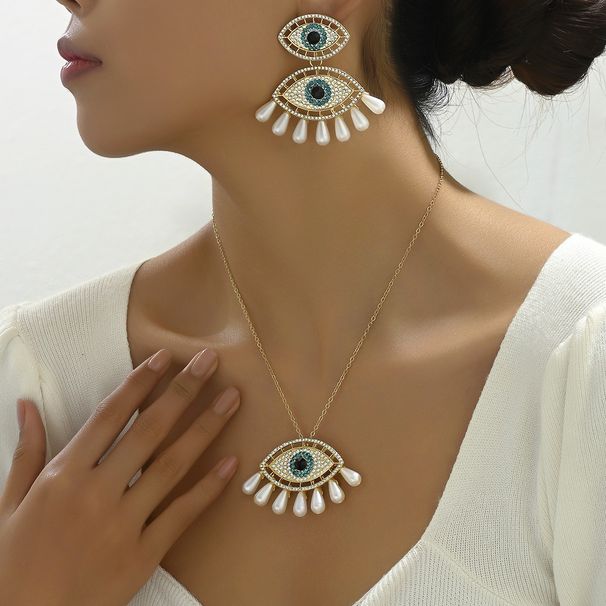 American exaggerated personality, light luxury fashion set, personalized devil's eye earring accessory, long necklace_ipsvogv.com