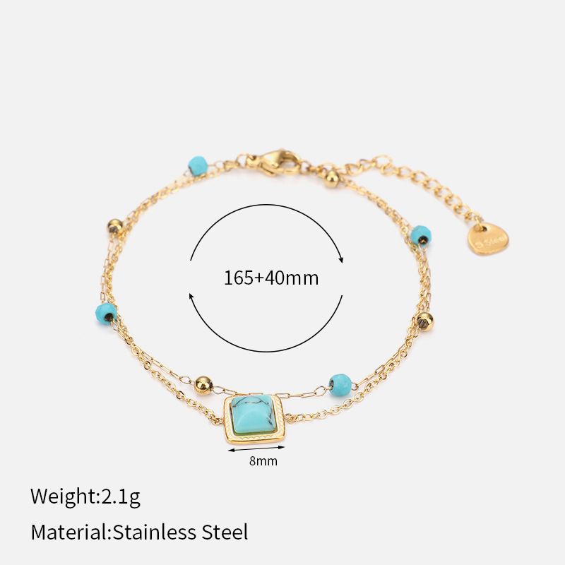 Double Layer Turquoise Pendant Necklace - Gold Plated O-Shaped Stainless Steel Chain For Women_ipsvogv.com
