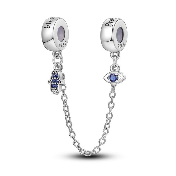Women's Jewelry Devil's Eye Guardian Palm Safety Chain Shell Copper Plated 925 Silver Pendant Beads DIY Bracelet Necklace_ipsvogv.com