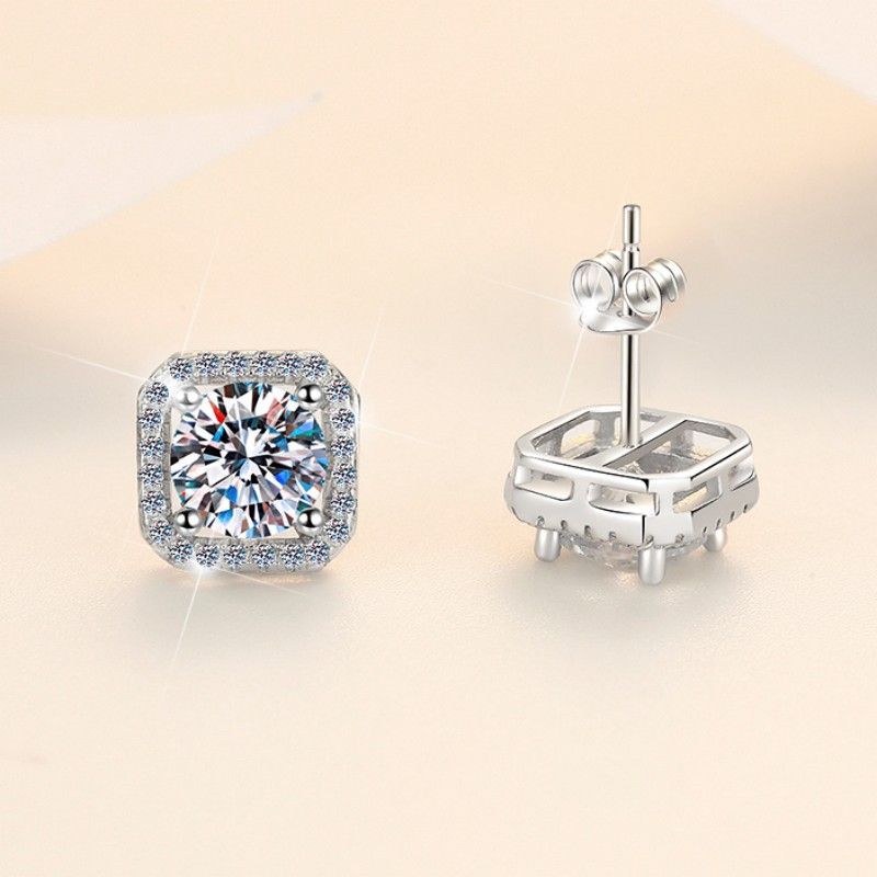 S925 Sterling Silver Earrings For Women Moissanite Earrings Square Simple Fashion Square Earrings_ipsvogv.com
