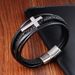 Stainless Steel Woven Bracelet Cross Genuine Leather Multi-layer Men's Jewelry L20158_ipsvogv.com