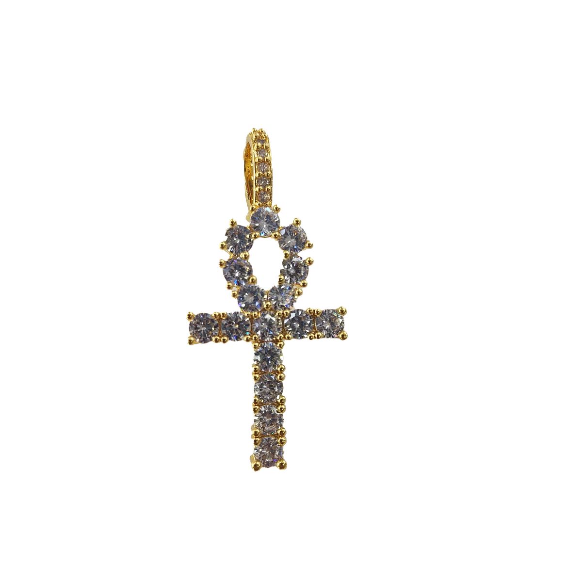 Hip Hop HIPHOP Jewelry Copper Gold Plated With Zircon Anka Cross Pendant Necklace For Men_ipsvogv.com