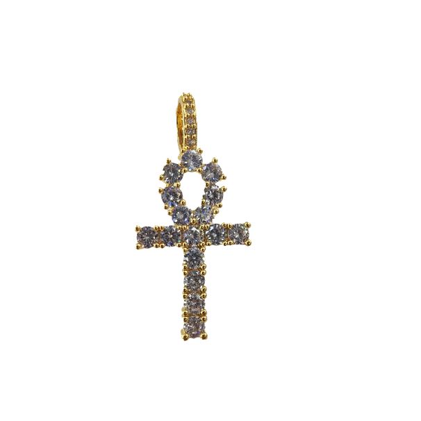 Hip Hop HIPHOP Jewelry Copper Gold Plated With Zircon Anka Cross Pendant Necklace For Men_ipsvogv.com