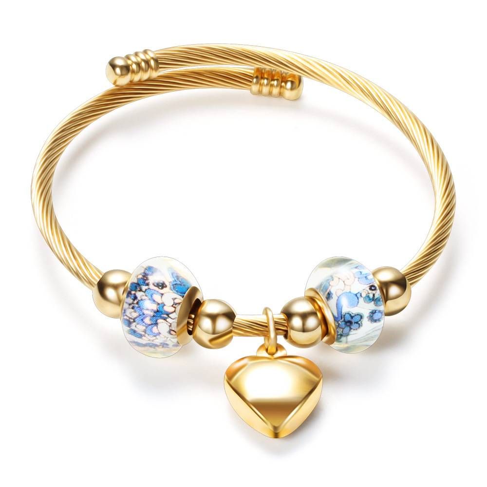 diy bracelet hot ins female titanium steel bracelet open love bracelet transshipment bead bracelet for men and women_ipsvogv.com