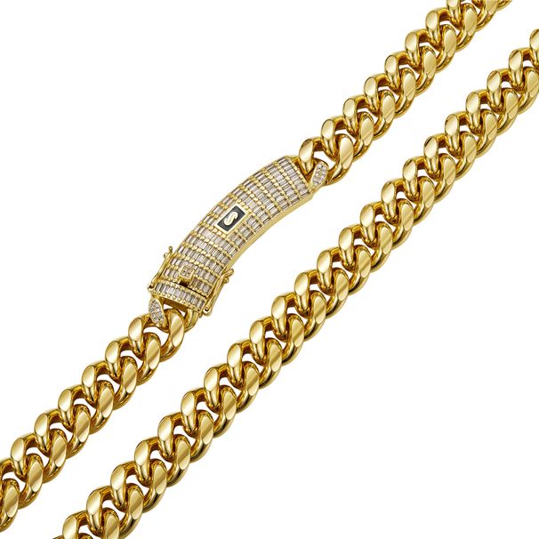 Men's Jewelry Zircon Buckle Titanium Steel Stainless Steel Jewelry Cuban Chain Men's Hip Hop Necklace Plated With 14k Gold_ipsvogv.com