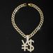 Hip Hop Currency Symbol ¥ $pendant Fashion Trend Letter Necklace Men's Alloy Cuban Chain Decoration_ipsvogv.com