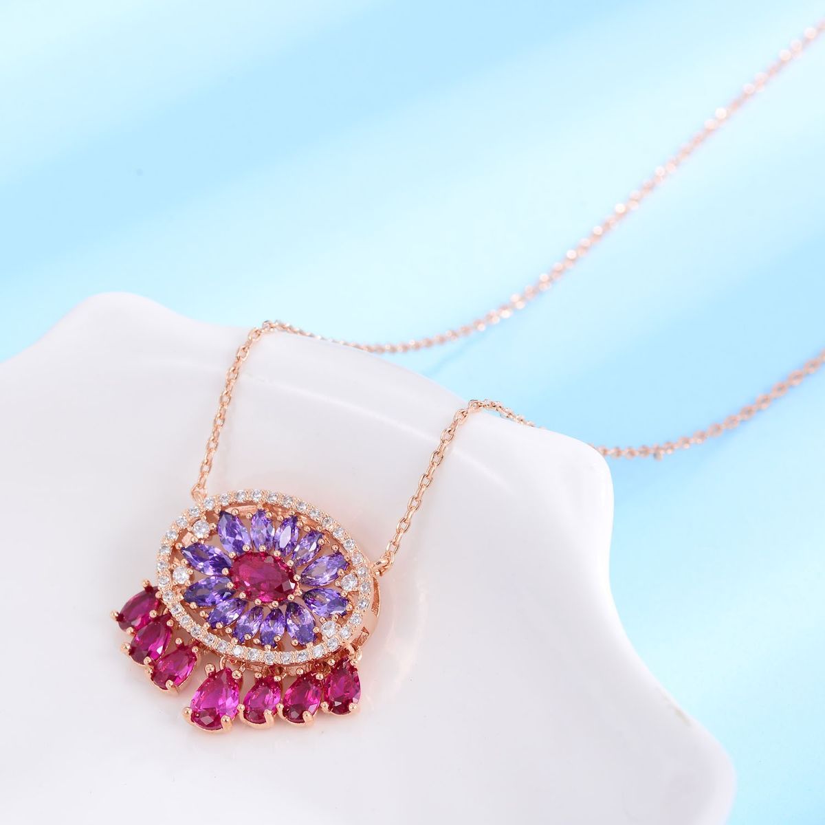 Light Luxury Exquisite Temperament Dream Catcher Colorful Water Drop Zircon Necklace Earrings Rose Gold Plated Female Jewelry_ipsvogv.com
