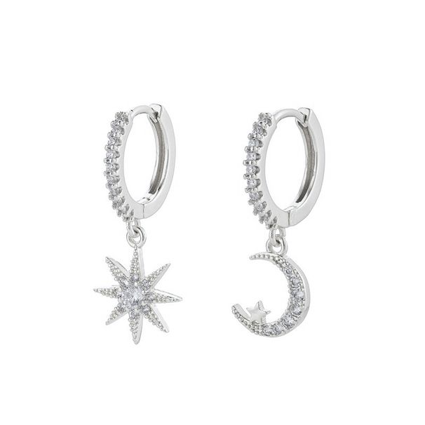 Women's Jewelry S925 Silver Needle Star Moon Asymmetrical Full Diamond Earrings Inlaid Diamond Ear Buckles Temperament Simple Versatile Earrings_ipsvogv.com