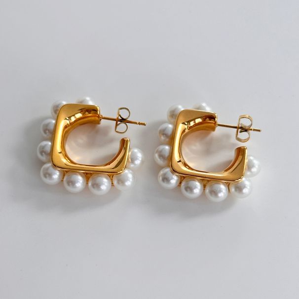 Women’s Jewelry Set Fashion Retro Real Gold Electroplated INS Titanium Steel Geometric Pearl Winter Earrings_ipsvogv.com