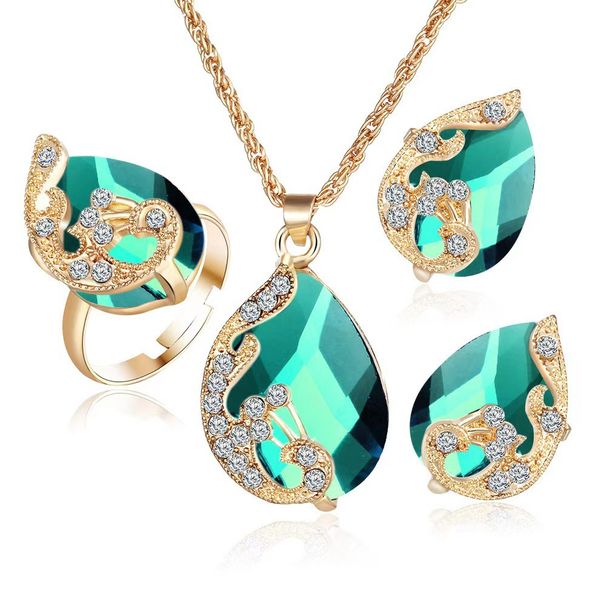 Creative series peacock exquisite crystal jewelry necklace women's exquisite three piece necklace set peacock necklace_ipsvogv.com