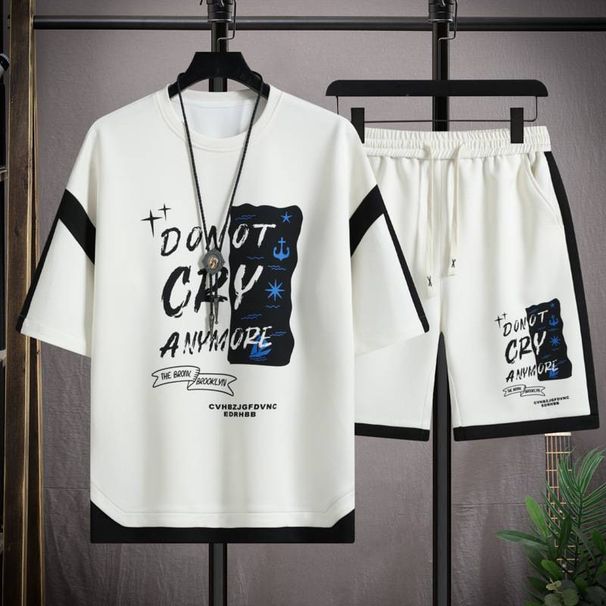 Men's Clothing Short-sleeved T-shirt men's two-piece set mid-sleeve hot sale 2024 new style trendy five-point sleeve top casual suit pure cotton_ipsvogv.com