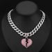 Trendy Ins Full Diamond Pink Broken Heart Painting Oil Pendant Fashion Love Necklace Jewelry Unisex_ipsvogv.com