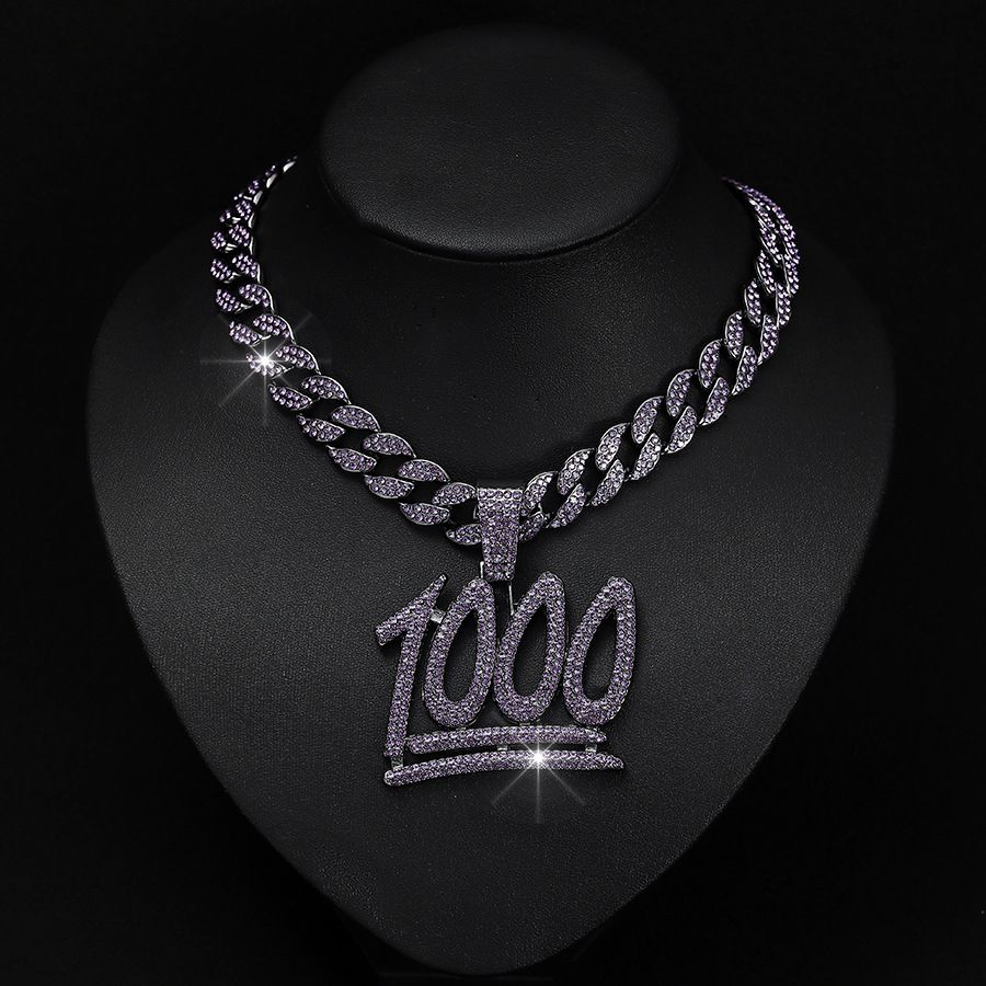 Hip Hop Purple Domineering Men's Full Diamond 1000 Point Pendant, Digital Tag, Cuban Chain Trendsetter Street Accessory_ipsvogv.com