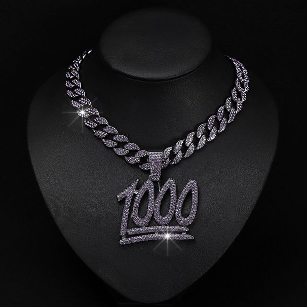 Hip Hop Purple Domineering Men's Full Diamond 1000 Point Pendant, Digital Tag, Cuban Chain Trendsetter Street Accessory_ipsvogv.com