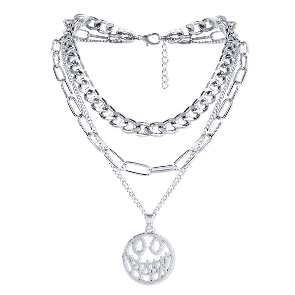 Multi Layer Chain Geometric Pendant Necklace Fashion Silver Clavicle Chain Ins Style Necklace Female_ipsvogv.com
