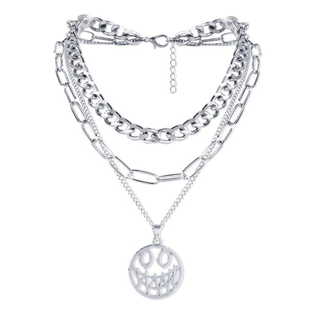 Multi Layer Chain Geometric Pendant Necklace Fashion Silver Clavicle Chain Ins Style Necklace Female_ipsvogv.com
