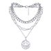 Multi Layer Chain Geometric Pendant Necklace Fashion Silver Clavicle Chain Ins Style Necklace Female_ipsvogv.com