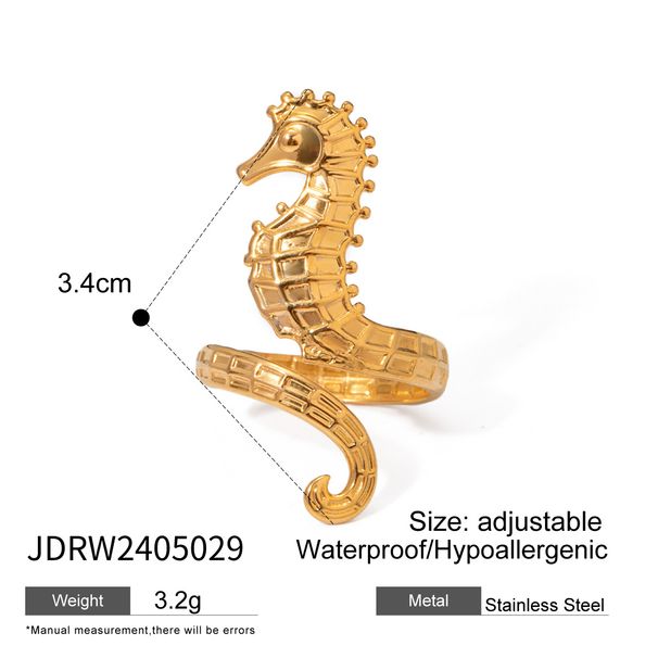 INS wind personality summer ocean series gold stainless steel seahorse opening ring jewelry_ipsvogv.com