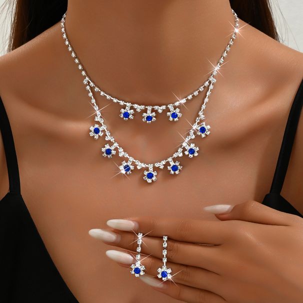 New Fashion Personality Flower Inlaid Multi-layer Necklace And Earring Set Bridal Wedding Dress Banquet Accessories_ipsvogv.com
