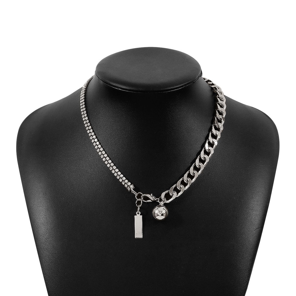 N11641 Hip Hop Spliced Square Label Round Ball Pendant Necklace with Minimalist Design and Sweet Cool Style Spicy Girl_ipsvogv.com