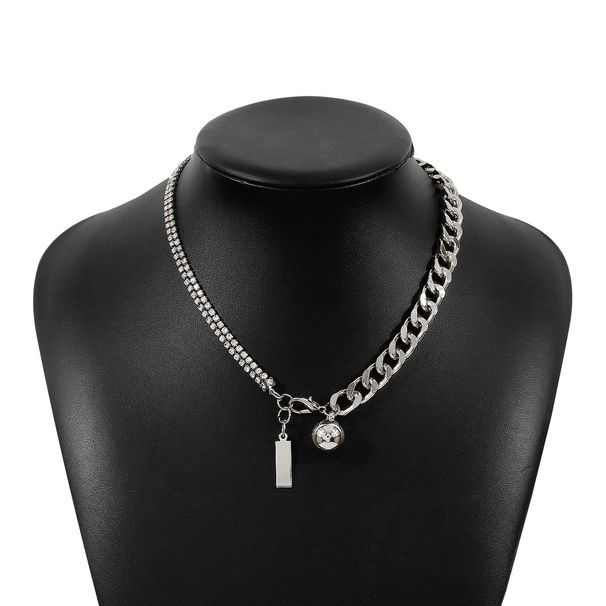 N11641 Hip Hop Spliced Square Label Round Ball Pendant Necklace with Minimalist Design and Sweet Cool Style Spicy Girl_ipsvogv.com