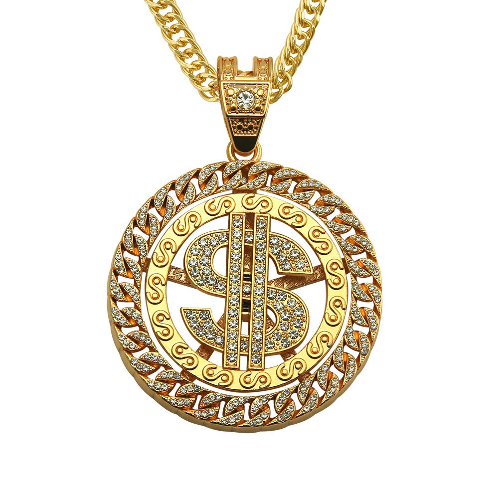 Hot selling hiphop, domineering and trendy men, exaggerated hip-hop with diamond inlaid US dollar pendant necklace_ipsvogv.com
