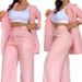 Women's clothing, elegant and solid color split sleeve lapel suit with pockets and straight pants suit_ipsvogv.com