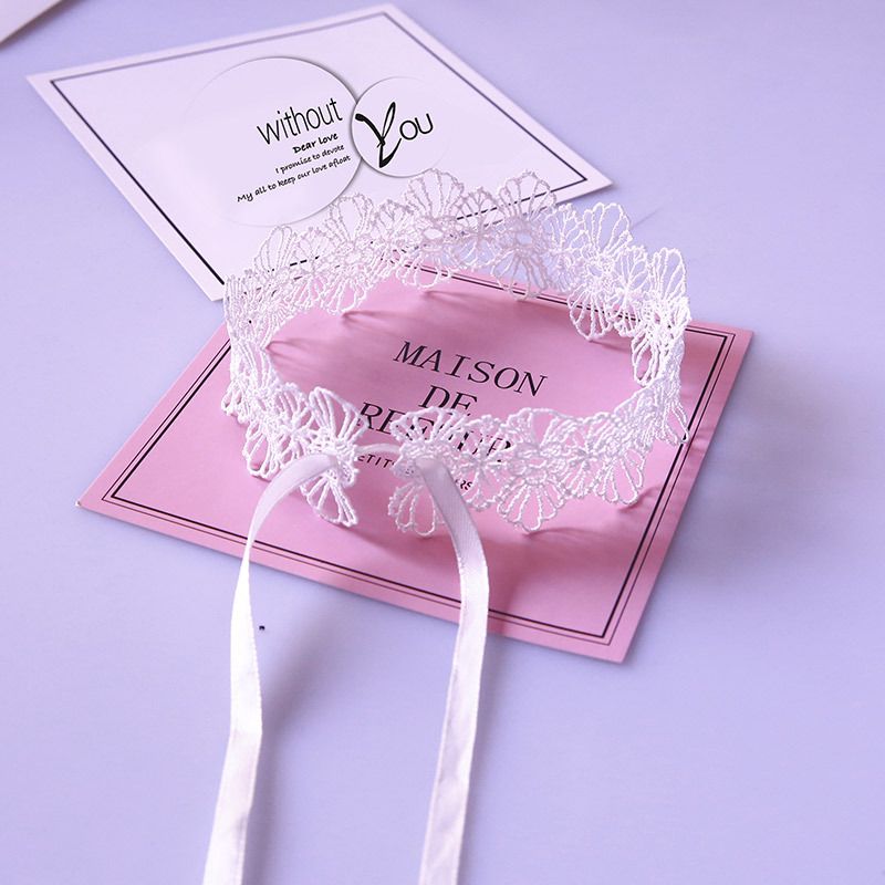 Lingerie Accessories Sexy Lace Water-Soluble Hollow Edge Strap Collar Chain Choker Ribbon Bowknot Neck Ring_ipsvogv.com