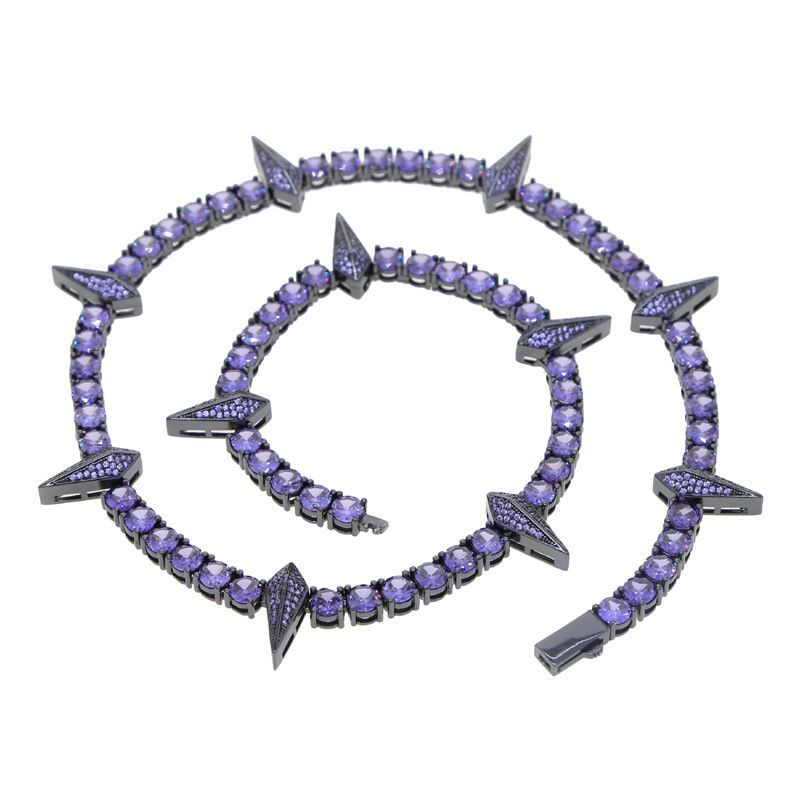 Hip Hop New 5mm Purple Zircon Inlaid Tennis Chain Black Panther Men's Necklace_ipsvogv.com
