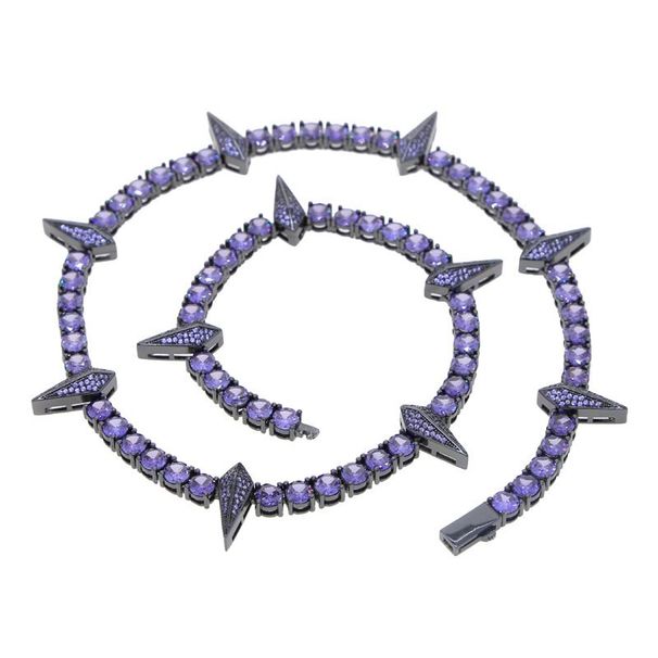 Hip Hop New 5mm Purple Zircon Inlaid Tennis Chain Black Panther Men's Necklace_ipsvogv.com