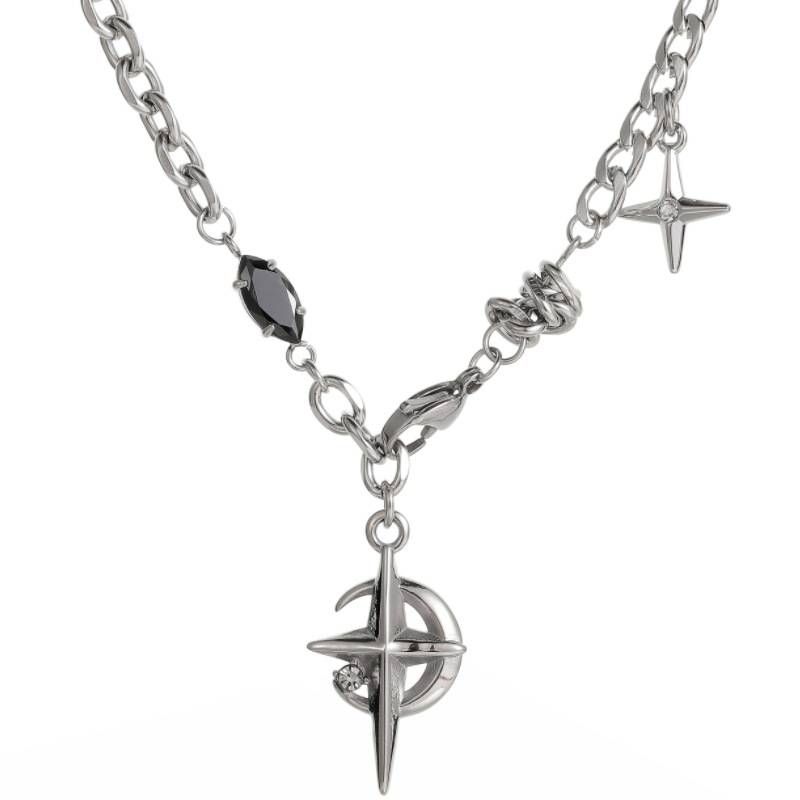 Titanium Steel Black Gemstone Star Hip Hop Street Necklace For Boys Design High End Male And Female Clavicle Chain_ipsvogv.com