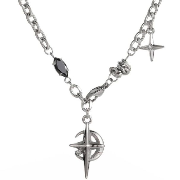 Titanium Steel Black Gemstone Star Hip Hop Street Necklace For Boys Design High End Male And Female Clavicle Chain_ipsvogv.com