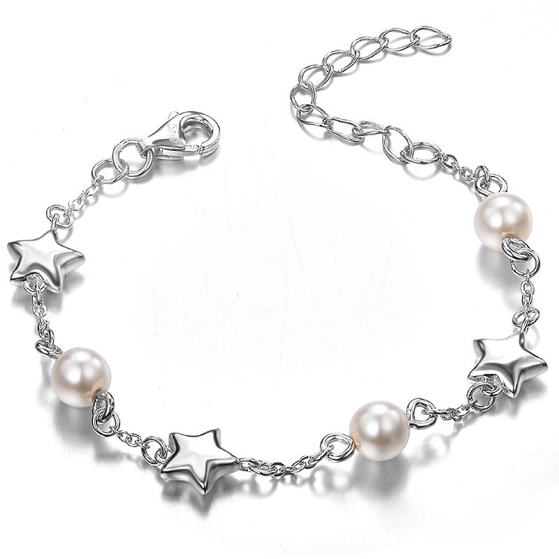 Five-pointed star pearl bracelet female S925 sterling silver bracelet ins style jewelry silver jewelry_ipsvogv.com