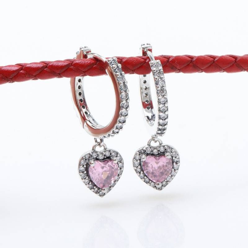 New Silver Plated Shining Heart Earrings Light Luxury Heart Shaped Love Pink Earrings Earrings Gift_ipsvogv.com