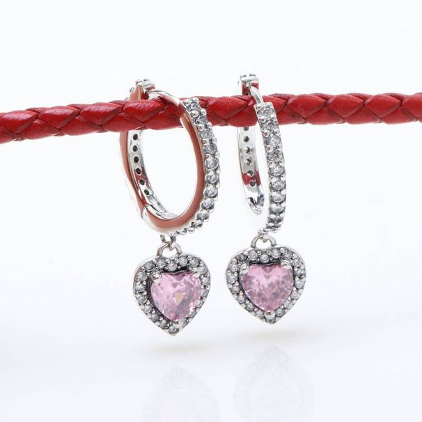 New Silver Plated Shining Heart Earrings Light Luxury Heart Shaped Love Pink Earrings Earrings Gift_ipsvogv.com