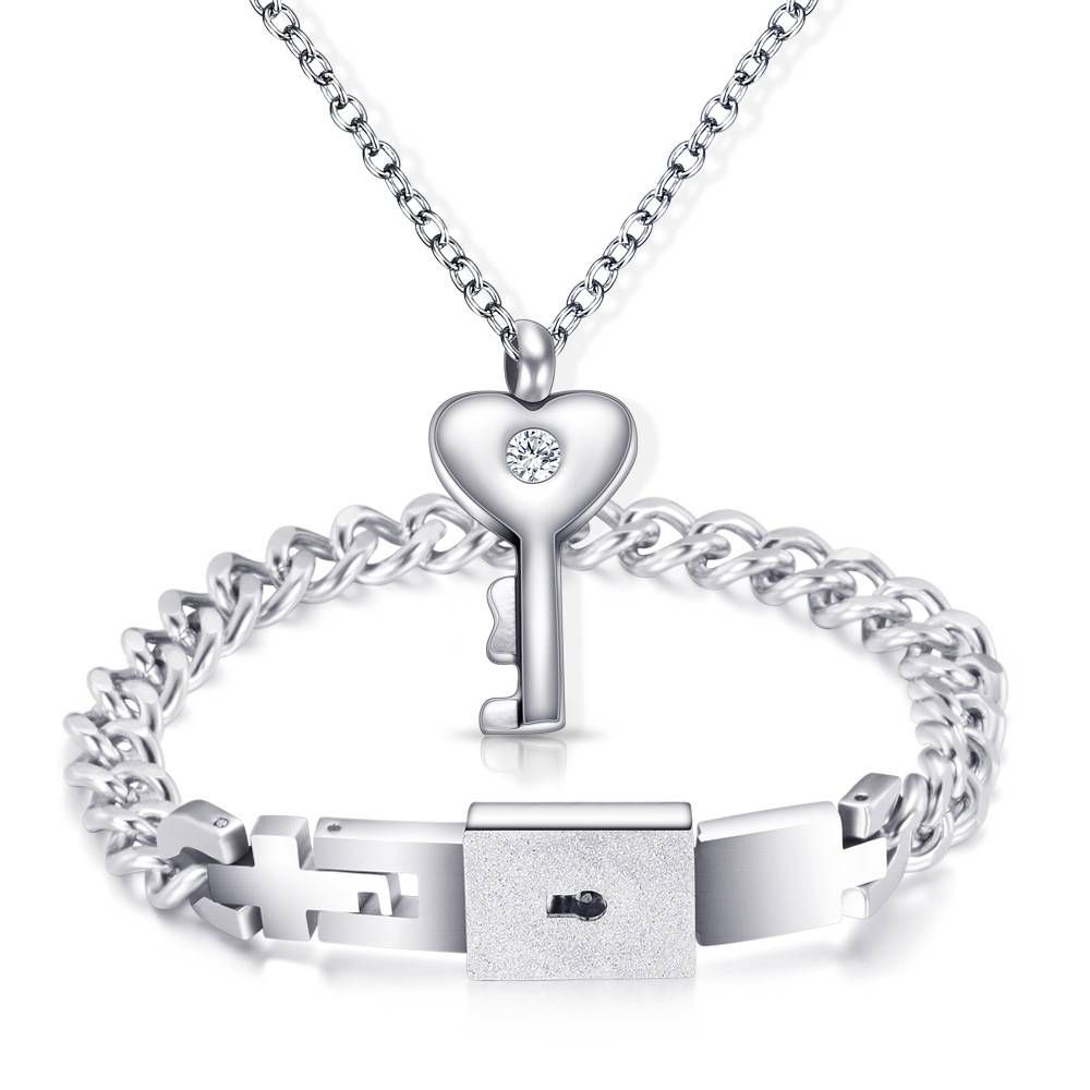 Women's Jewelry Triumph Couple Love Lock Bracelet Necklace Titanium Steel Fashion Suit_ipsvogv.com