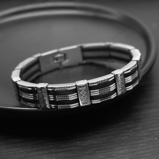 Minimalist Punk Hip-Hop Trendy Men's Motorcycle Titanium Korean Style Stainless Steel Silicone Bracelet_ipsvogv.com