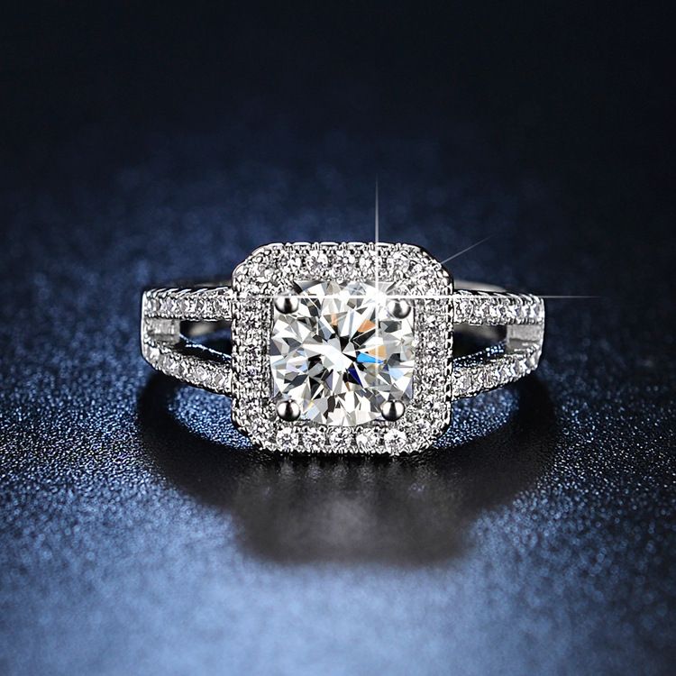 Live streaming female Korean version temperament square bag princess style one carat simulated diamond ring jewelry_ipsvogv.com