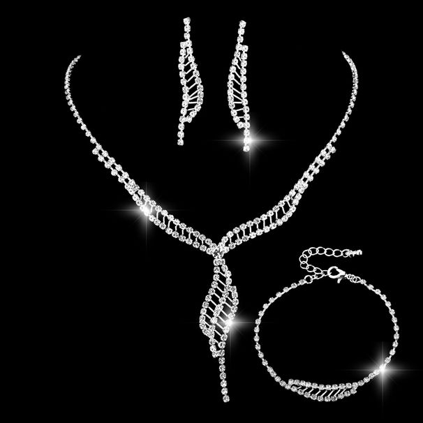 Luxury Bridal Jewelry Set - Full Diamond Necklace, Earrings & Bracelet For Wedding (3-Piece Sterling Silver Set)_ipsvogv.com