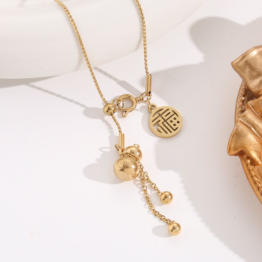 Titanium Steel Colorless Chinese Style Lucky Gourd Necklace ins Light Luxury and Advanced Design Joyful Collar Chain_ipsvogv.com